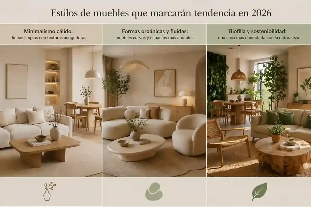Tendencias en muebles: el minimalismo cálido, las formas orgánicas y fluidas, y la biofilia ligada a materiales sostenibles