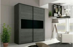 Comprar armarios dormitorio con correderas, modelo Rambla de estilo moderno color ceniza negro