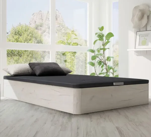 Canapés abatibles de madera con base tapizada ideal para habitaciones con tonos naturales