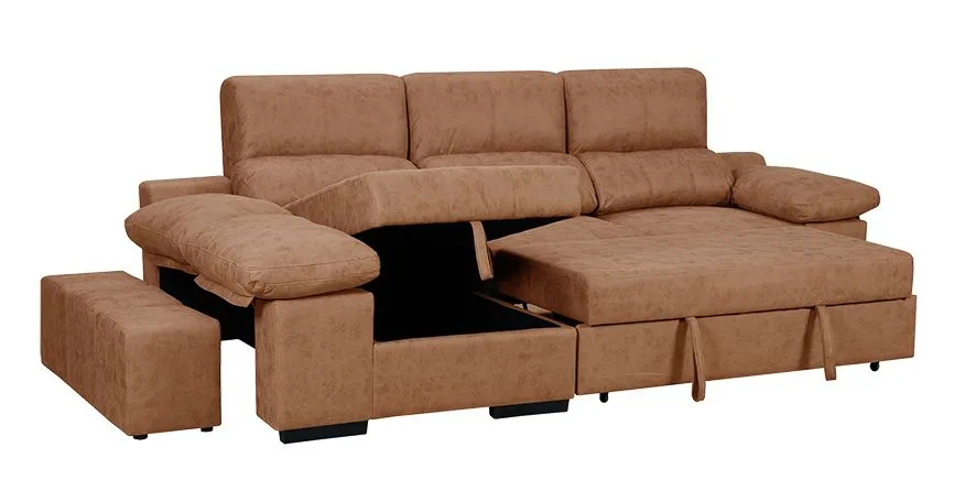 Sofás cama online chaise longue convertible Anabel con arcón y taburetes