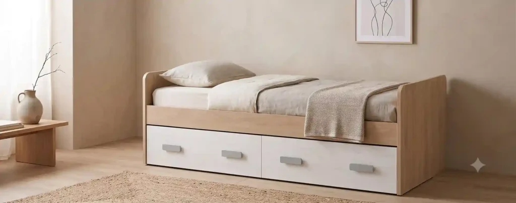 Camas nido con diseño 2 en 1: Cama individual y dos amplios cajones de almacenaje