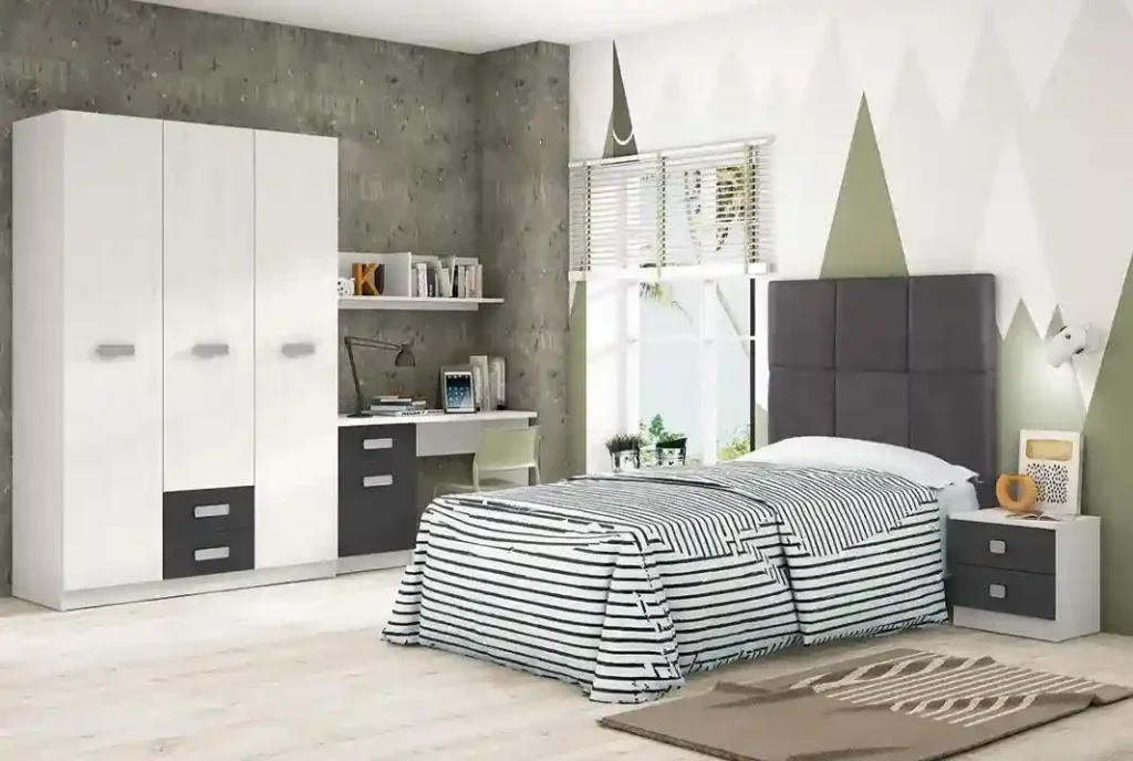 Comprar dormitorios juveniles modelo Donald con cama y cabecero tapizado