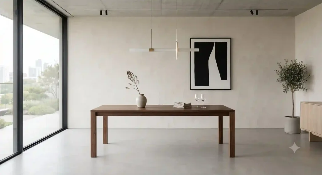 Mesas de comedor de madera maciza con estilo minimalista cálido