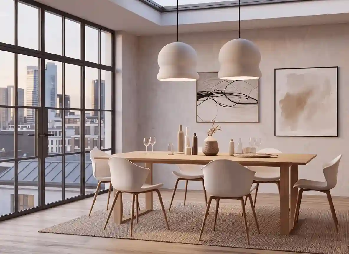 Mesas de comedor en tendencia con ambiente elegante y entrada de luz natural
