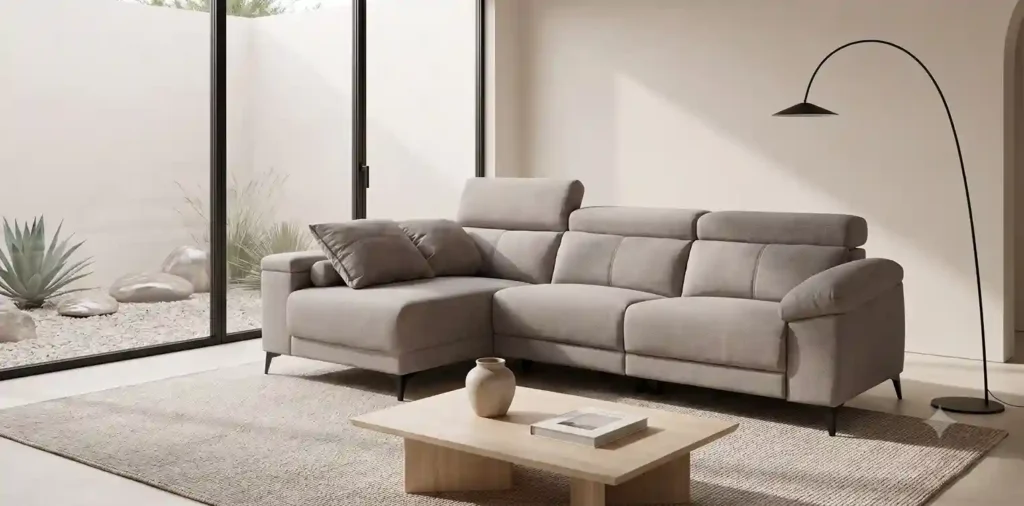 Sofá Chaise Longue con asientos motorizados y puertos usb modelo Londrés