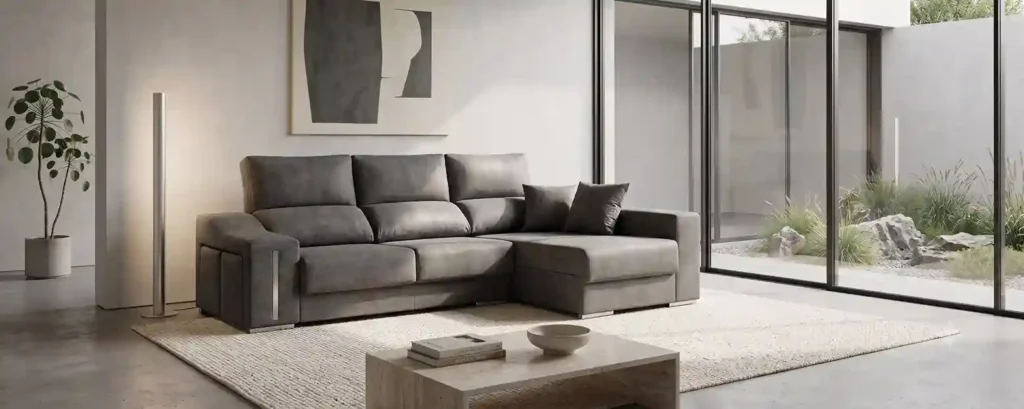 Sofá chaise longue modelo Río en habitación minimalista