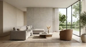 Sofás chaise longue en salón amplio con entrada de luz natural y apariencia de lujo