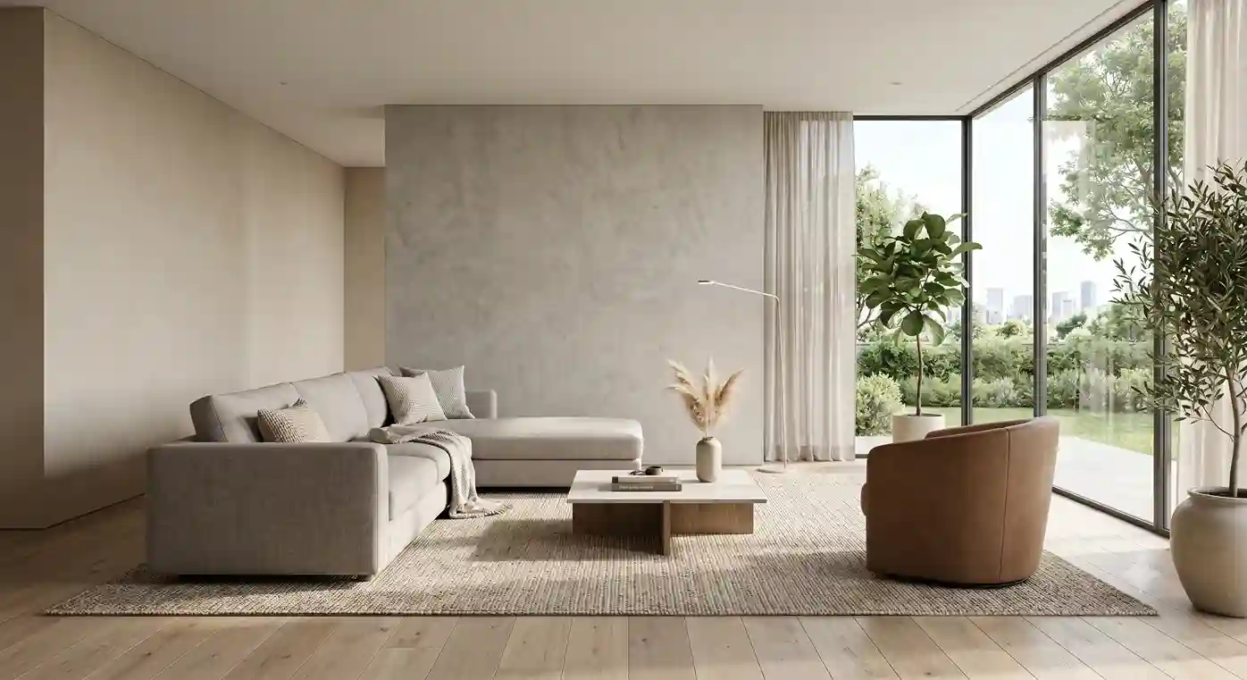 Sofás chaise longue en salón amplio con entrada de luz natural y apariencia de lujo