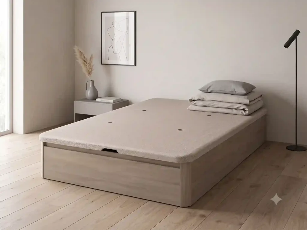 Canapés abatibles de gran capacidad modelo Esla en ambiente minimalista con mesitas de noche y piso de madera