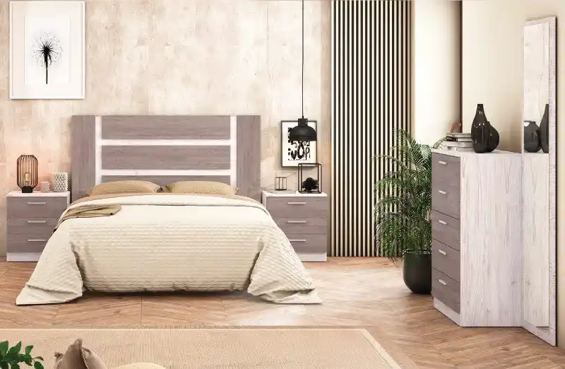 Pack dormitorio de matrimonio modelo Monika 02 en habitación de lujo estilo minimalista