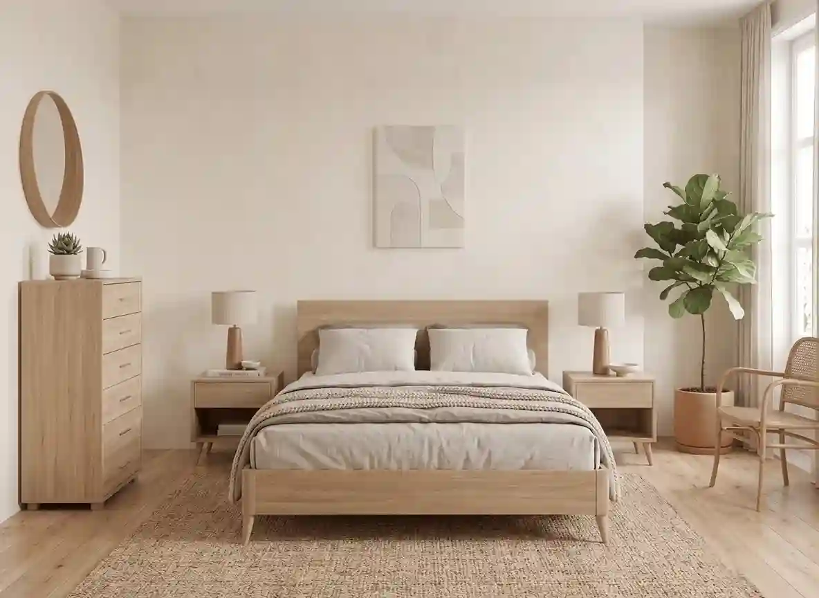 Pack de dormitorio de matrimonio completo con mesitas de noche y sinfonier
