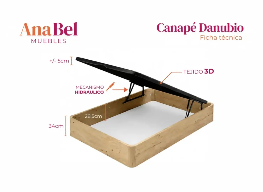 Mejores canapés abatibles modelo Danubio reforzado con estructura de madera de 30 mm y tapa 3D transpirable