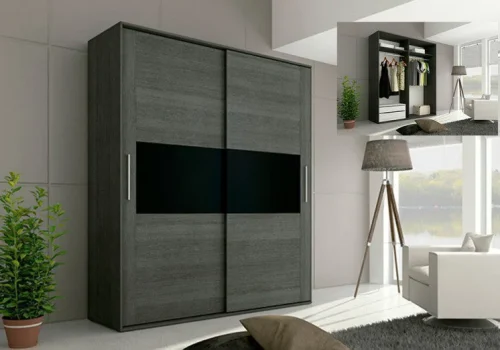 Comprar armarios dormitorio con correderas, modelo Rambla de estilo moderno color ceniza negro