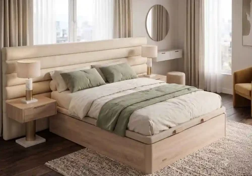 canapés abatibles de gran capacidad en habitación de lujo con espejo y entrada de luz natural