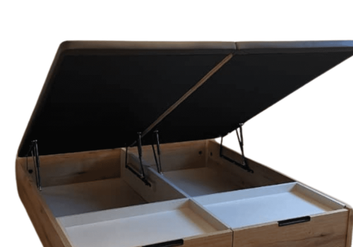 Canapé con cajones Nacional tapizado en tejido 3D con cajones integrados, estructura reforzada de metal y madera maciza. Diseño de alta gama y funcional.