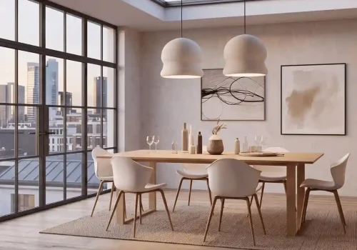 Mesas de comedor en tendencia con ambiente elegante y entrada de luz natural