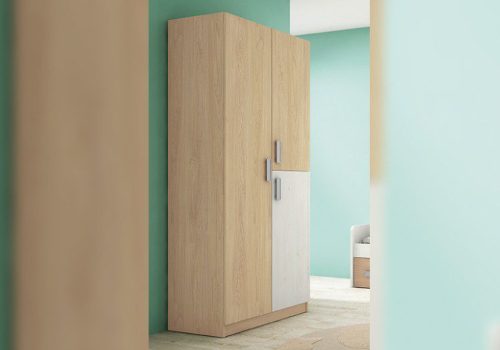 Armario juvenil Donald de 3 puertas con zapatero y estantes, ideal para organizar una habitación moderna.