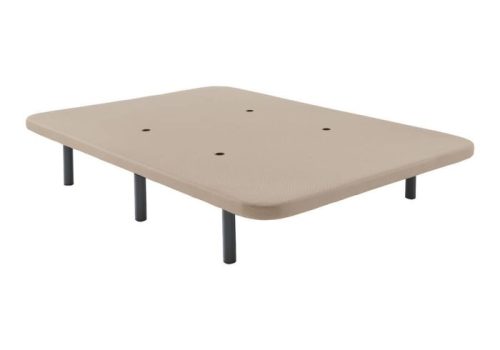 Base tapizada 3D Modelo Yecla de color beige con estructura reforzada de madera y 6 patas cilíndricas sobre un fondo blanco.