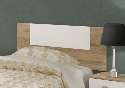 El cabecero juvenil Champion de madera en acabado cambria y blanco para un dormitorio moderno.