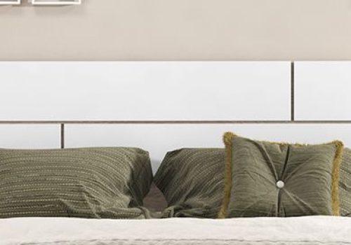 Cabecero de matrimonio Monika de 220 cm con un elegante diseño moderno en acabado Andersen pino-gris.