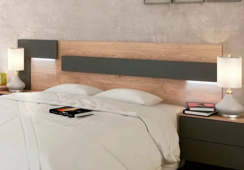 Elegante cabecero con luces Led Soto de estilo nórdico iluminando suavemente un dormitorio moderno.