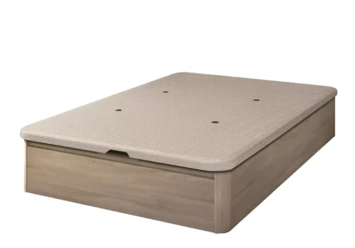 Canapé abatible de madera Esla en con tapa tapizada 3D, sistema Finger In y aireadores, ideal para almacenamiento con estilo en el dormitorio - Anabel Mueble