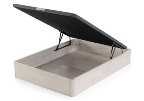 Canapé abatible Danubio con tapa reforzada, estructura de madera y aireadores, ideal para maximizar el almacenamiento en dormitorios modernos. Envío y montaje incluido.