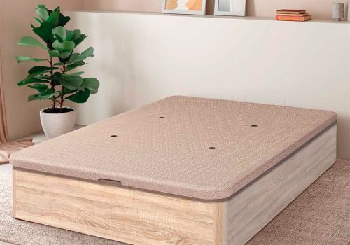 Canapé barato abatible de madera tapizado en tela 3D con sistema de apertura Finger In y gran espacio de almacenaje para dormitorio moderno