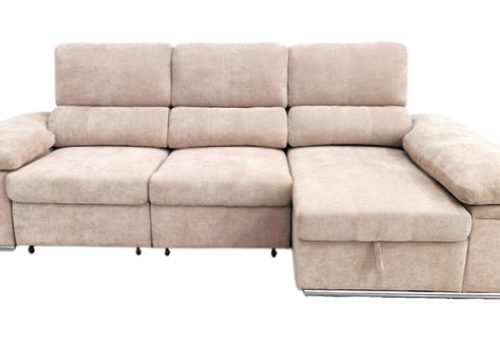 Chaise longue convertible Nadia con arcón y tapizado resistente, ideal para salón moderno.