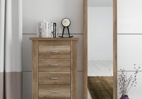 Espejo mural minimalista en color cañón con luna chellén ideal para decoración moderna.