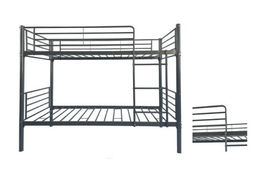 Litera Funny de estructura metálica gris con somieres incluidos y colchones de 90x190 cm.