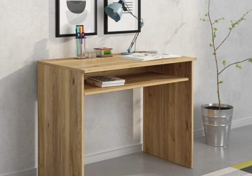 Mesa de estudio estante Aura con diseño moderno en colores Beig y Mauvella, ideal para espacios de trabajo organizados.
