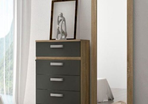 Mural decorativo Luna Priego en melamina de color cambria para dormitorio elegante.
