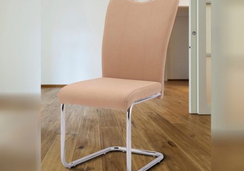 Pack de 4 sillas de comedor modelo Austria tapizadas en microfibra beige y marengo con patas metálicas cromadas, ideal para ambientes modernos y elegantes.