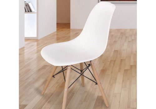 Pack de 4 sillas de comedor modelo Dinamarca en blanco, ergonómicas y fáciles de limpiar, perfectas para cualquier decoración.