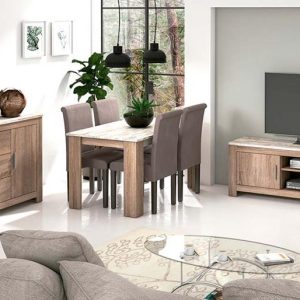 Salón completo moderno Roncal 12 de 3 piezas, que incluye aparador, bajo TV y una mesa de comedor fija Berta.