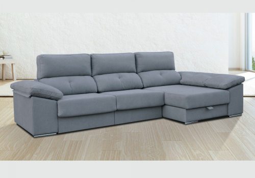 Sofá chaise longue 3 metros Dondin tapizado en color antracita, con asientos extensibles y respaldos reclinables en un salón moderno.