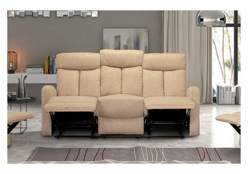 Sofá 3 plazas relax Siberia con estructura de madera maciza y tapizado estrella en salón moderno.
