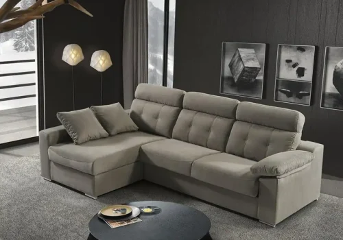 Sofá chaise longue moderno en color gris, ideal para comprar sofá con Cetelem y disfrutar del máximo confort en casa