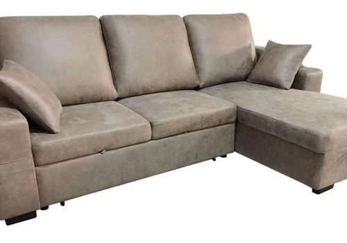 Sofá chaise longue convertible en cama modelo Corea con almacenamiento y tapizado NOLIA.