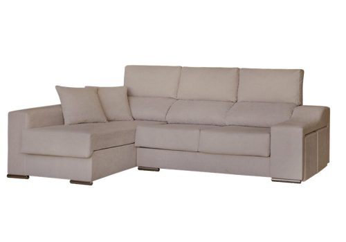 Elegante sofá chaise longue Sevilla de diseño moderno con respaldos reclinables, asientos deslizantes y un práctico arcón para almacenaje.